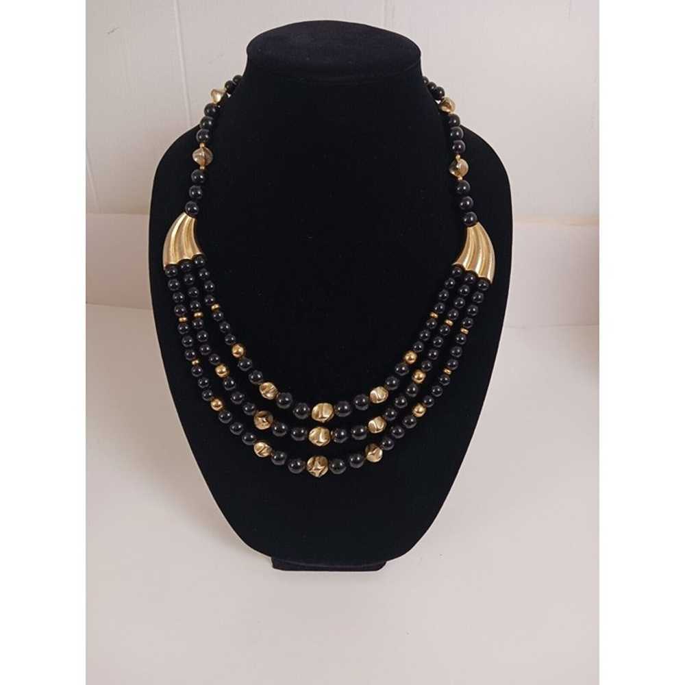 Vintage Black And Gold Beaded Choker Necklace 3 S… - image 11