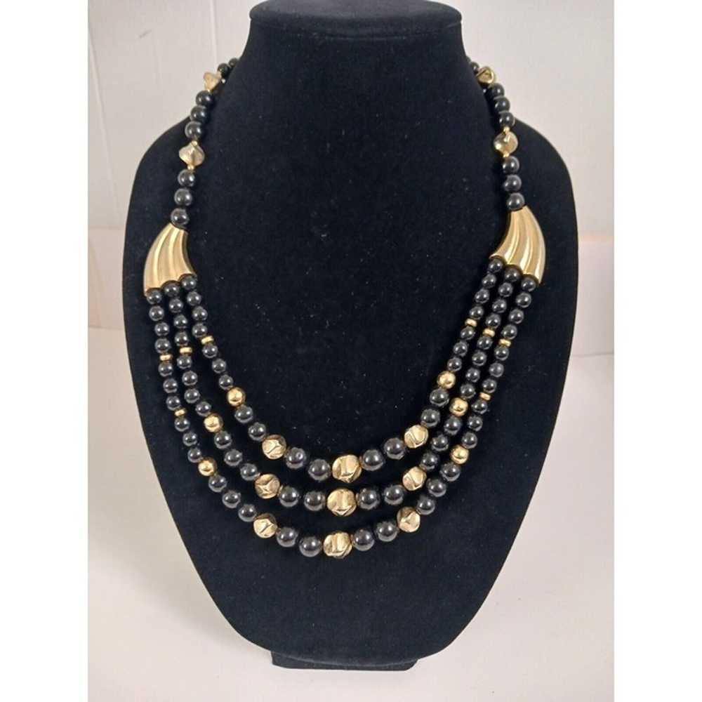 Vintage Black And Gold Beaded Choker Necklace 3 S… - image 2