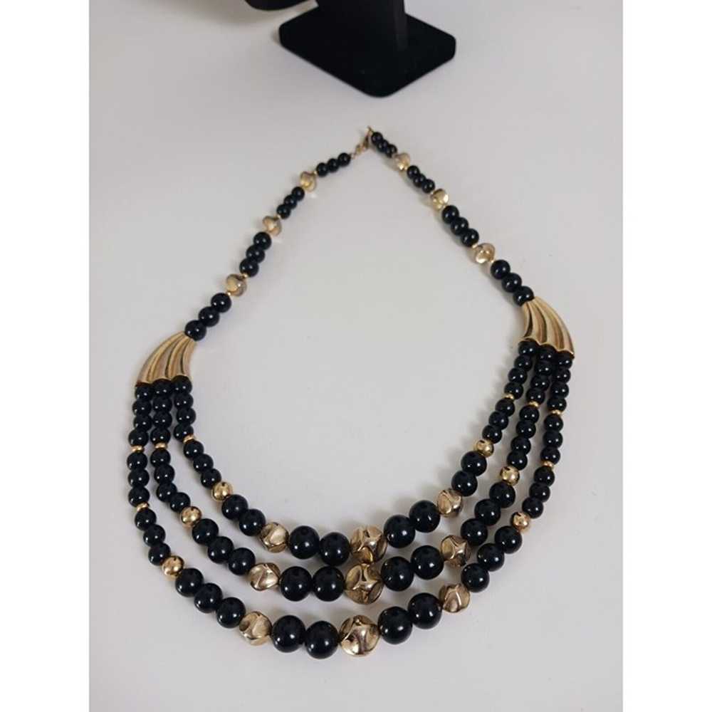 Vintage Black And Gold Beaded Choker Necklace 3 S… - image 4