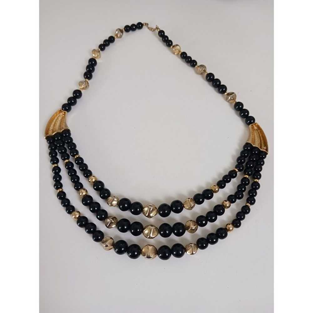 Vintage Black And Gold Beaded Choker Necklace 3 S… - image 7