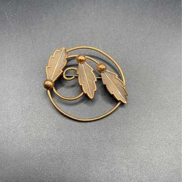 Vintage copper brooch leaves on wire by bell 1111… - image 1