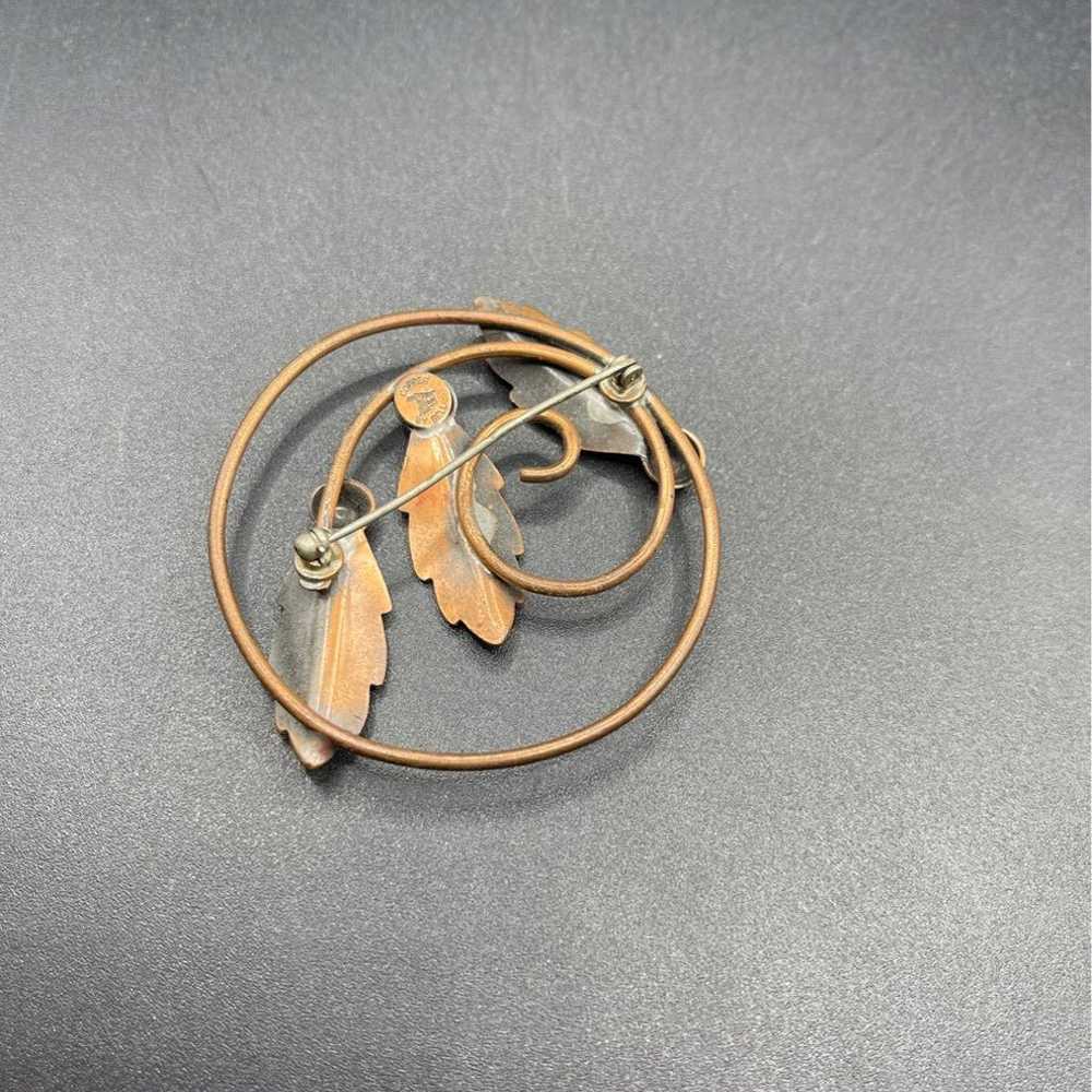 Vintage copper brooch leaves on wire by bell 1111… - image 2