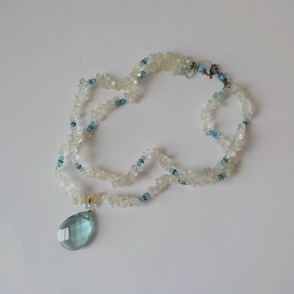 Necklace Blue and Clear Crystals 18" Vtg - image 1