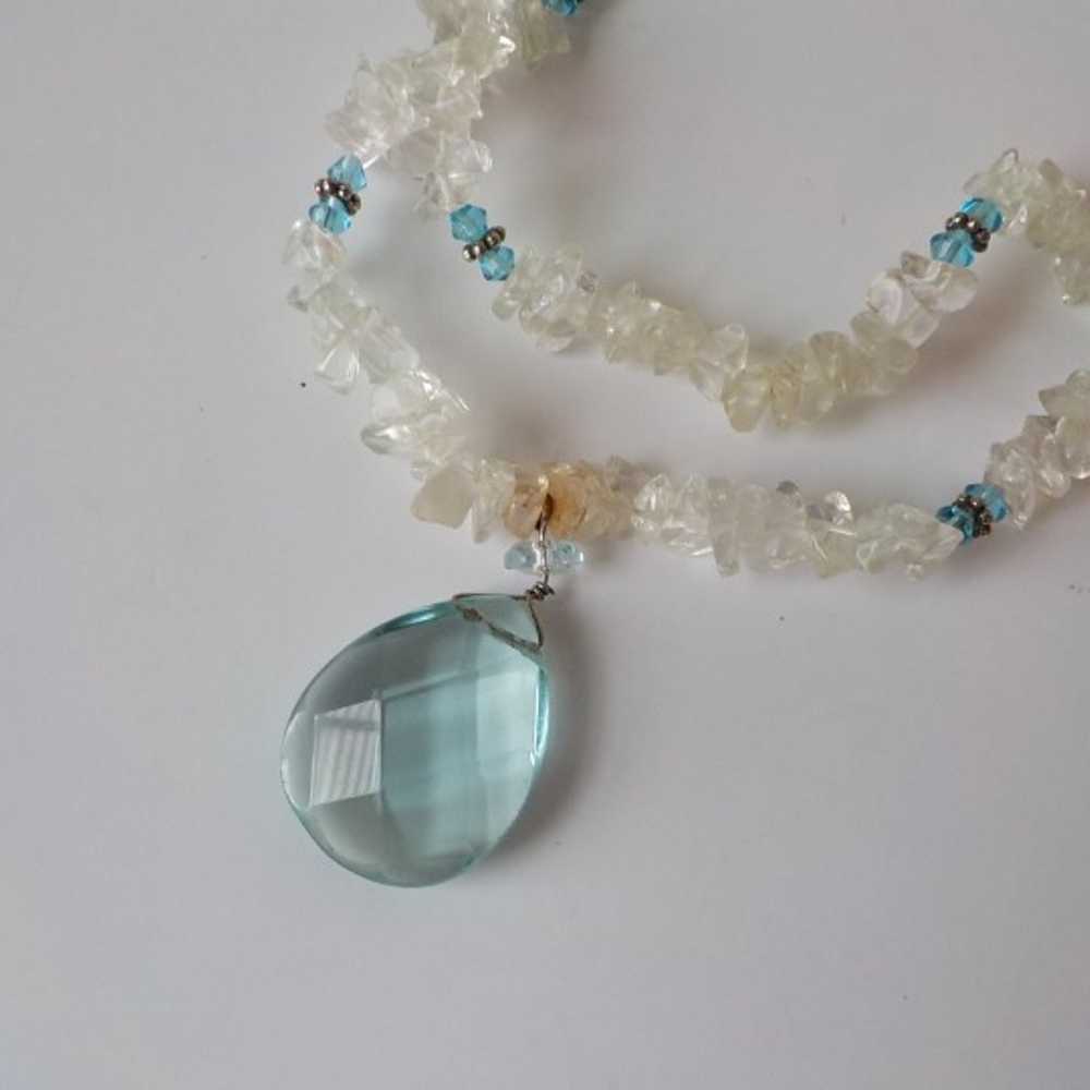 Necklace Blue and Clear Crystals 18" Vtg - image 2