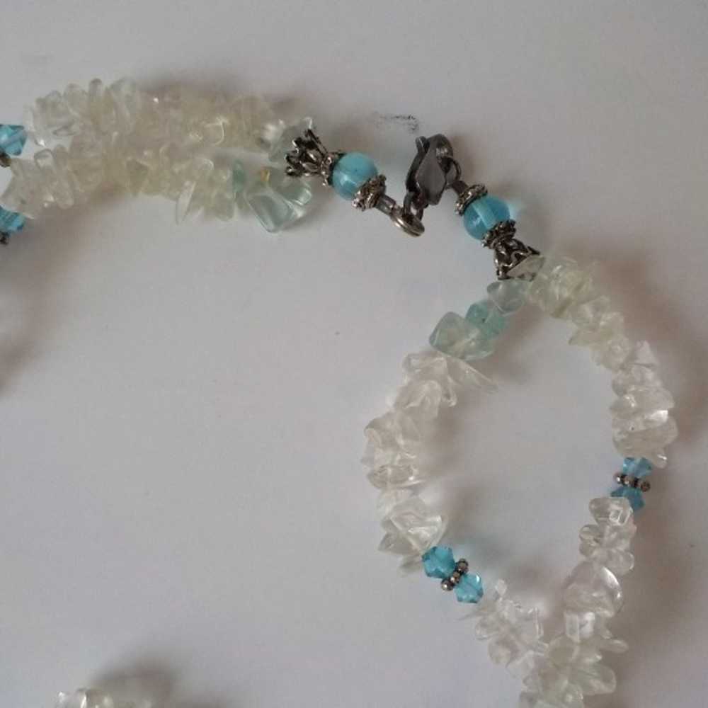 Necklace Blue and Clear Crystals 18" Vtg - image 3