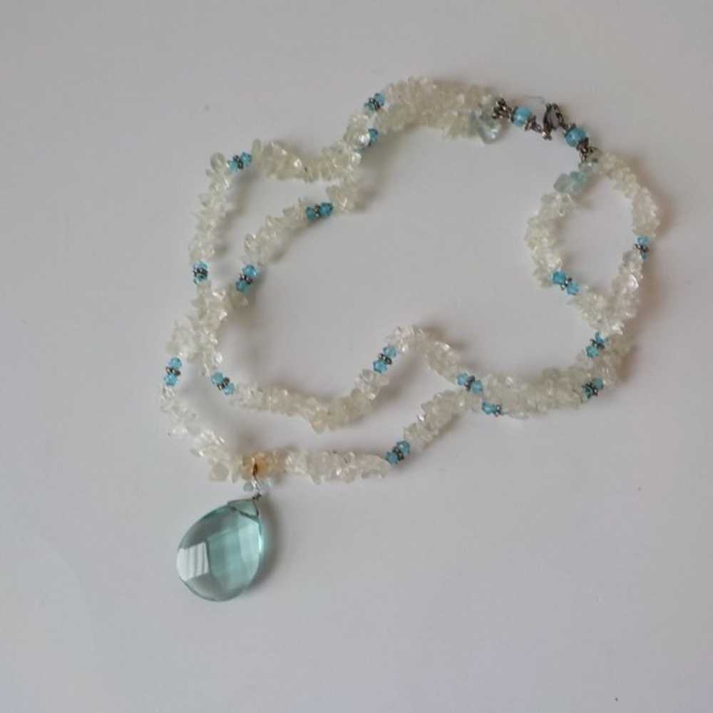 Necklace Blue and Clear Crystals 18" Vtg - image 4