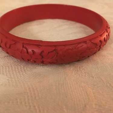 Carved Cinnabar Vintage Asian Bracelet - image 1