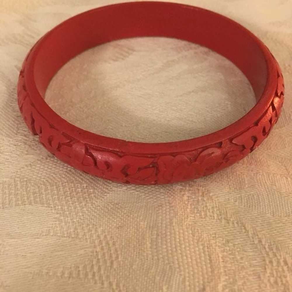 Carved Cinnabar Vintage Asian Bracelet - image 2