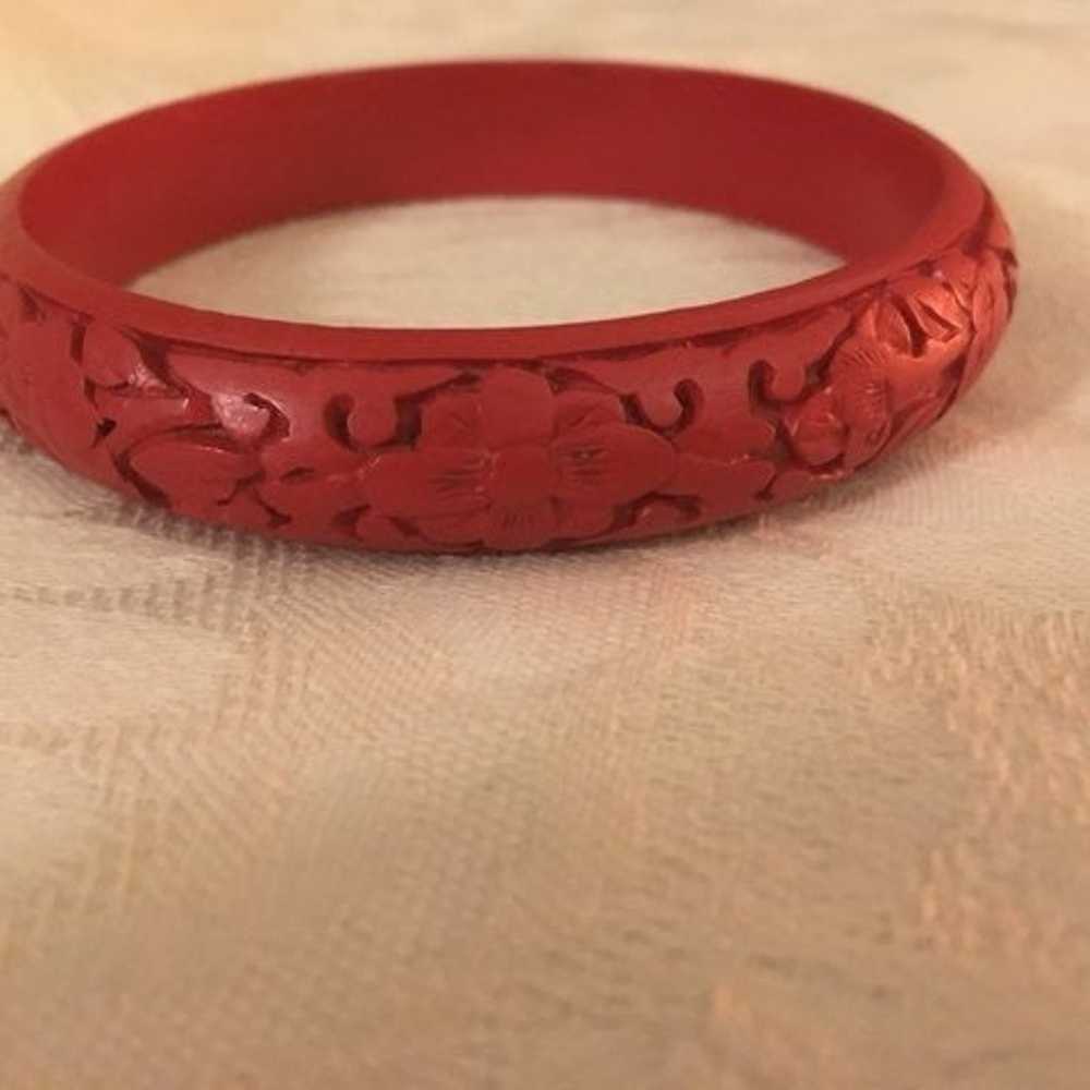 Carved Cinnabar Vintage Asian Bracelet - image 3