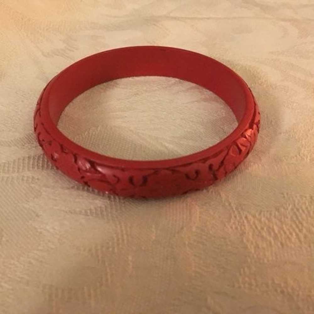 Carved Cinnabar Vintage Asian Bracelet - image 4