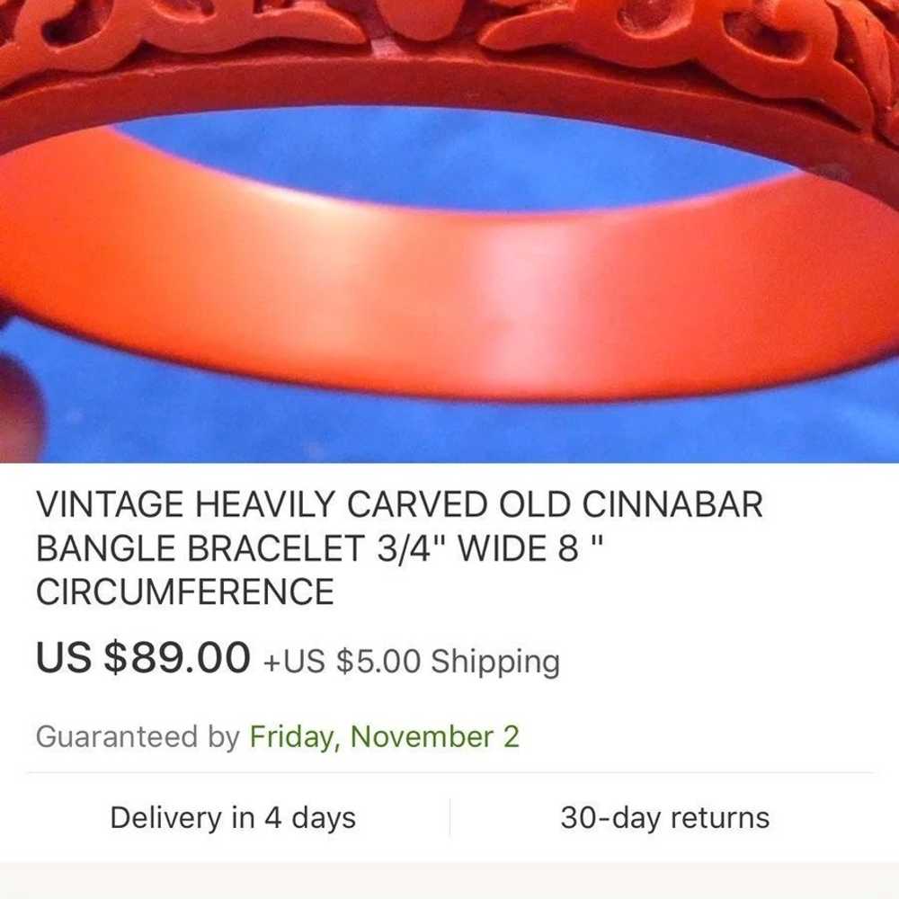 Carved Cinnabar Vintage Asian Bracelet - image 5