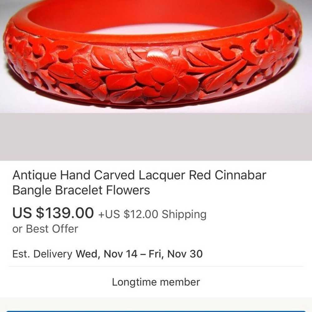 Carved Cinnabar Vintage Asian Bracelet - image 6