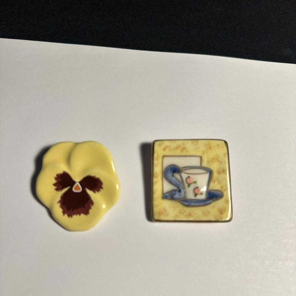 Lot Of 2 Ceramic Brooch Pins Handcrafted Tea Cup … - image 1