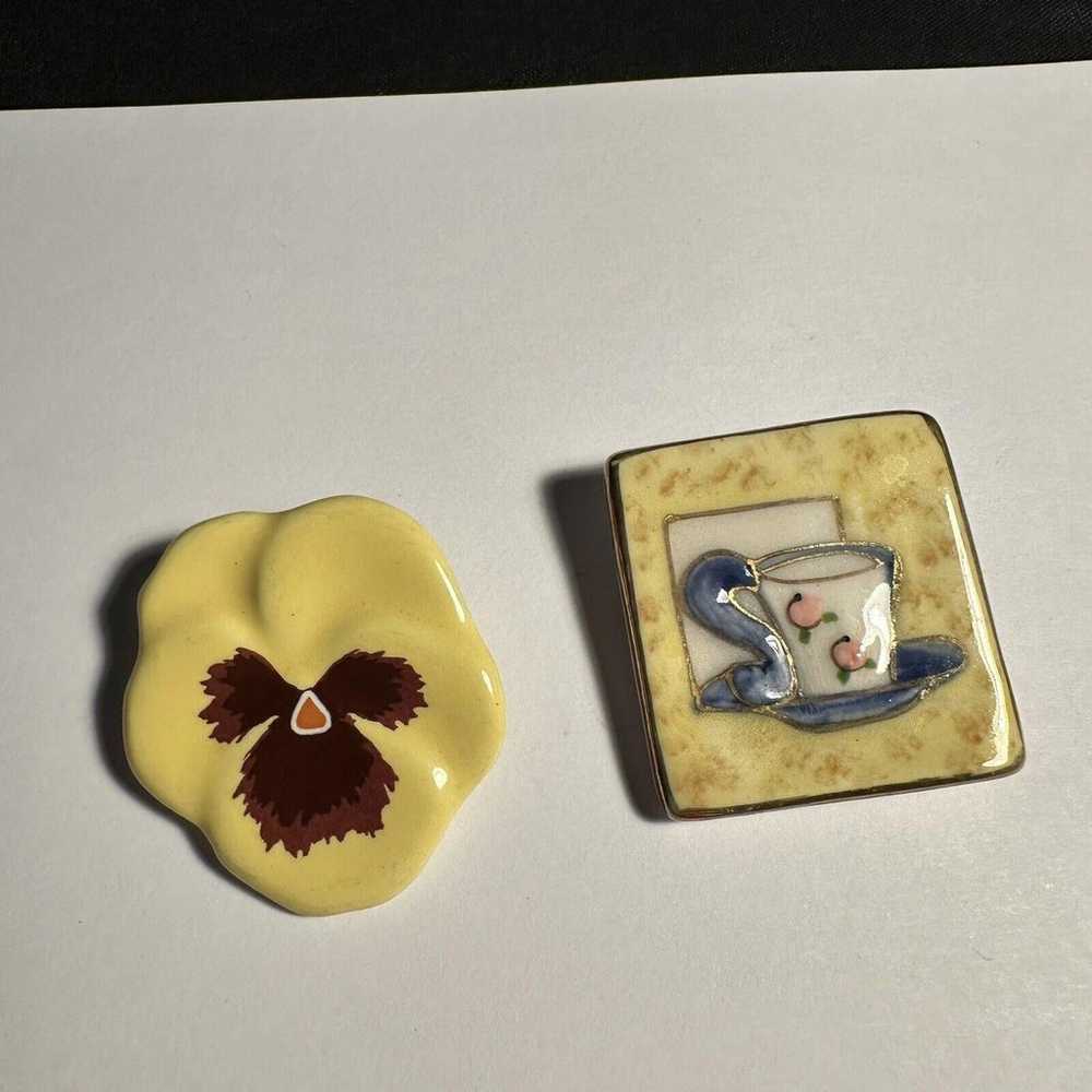 Lot Of 2 Ceramic Brooch Pins Handcrafted Tea Cup … - image 3