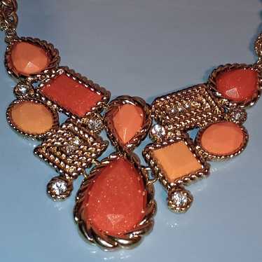 Orange Gold Bib Statement  Necklace 19" Vintage - image 1