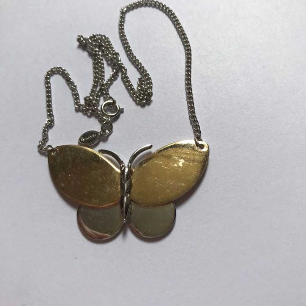 Vintage Avon gold silver two tone BUTTERFLY NECKL… - image 2