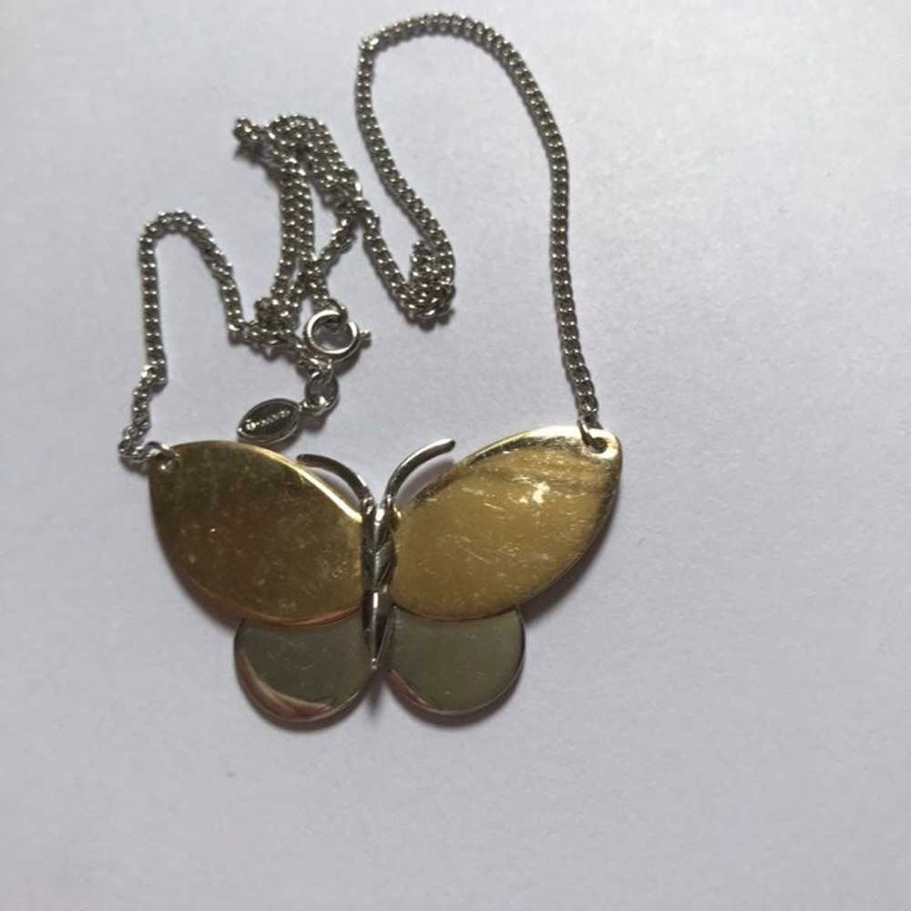 Vintage Avon gold silver two tone BUTTERFLY NECKL… - image 3