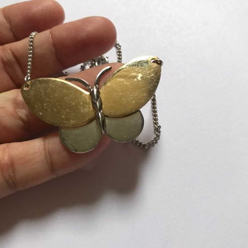 Vintage Avon gold silver two tone BUTTERFLY NECKL… - image 4