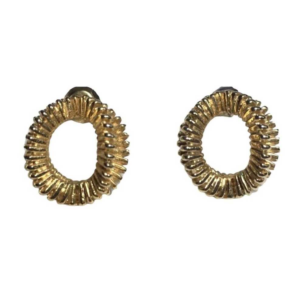 Vintage Accordion Fan Textured Hoop Stud Earrings… - image 4