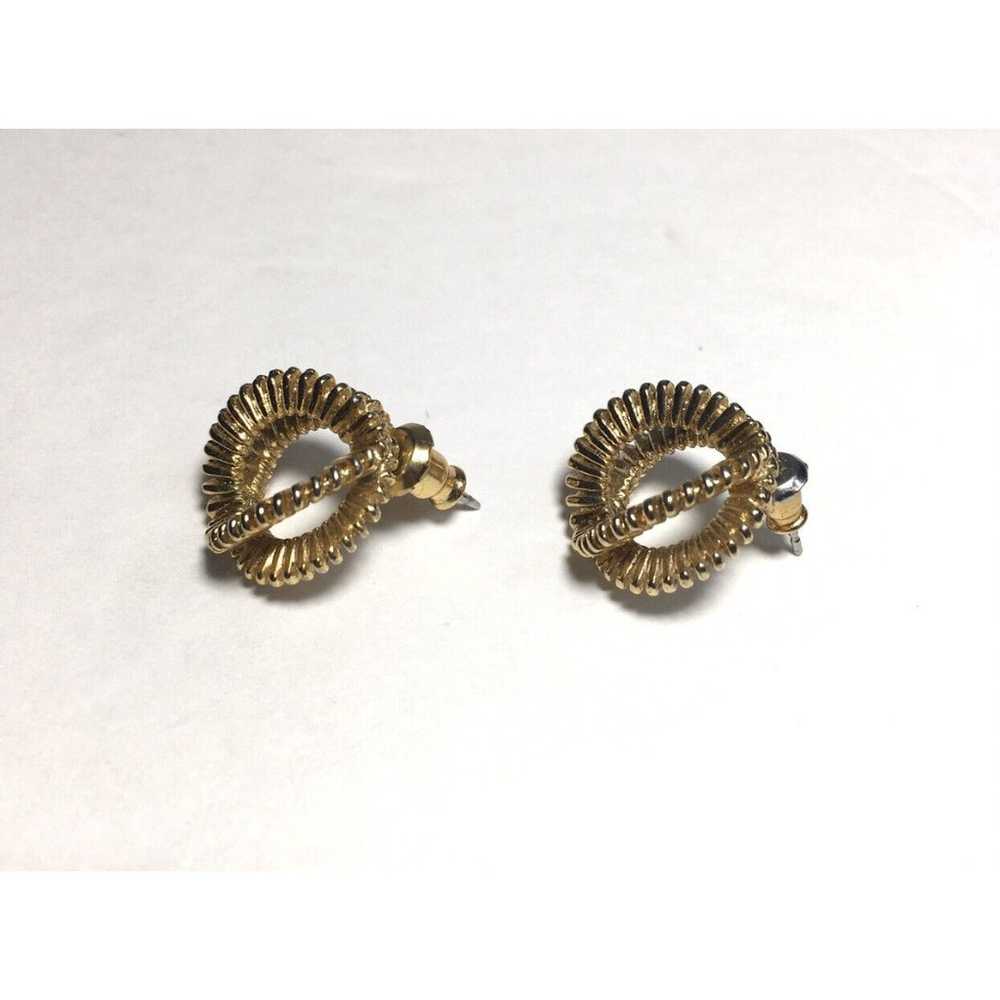 Vintage Accordion Fan Textured Hoop Stud Earrings… - image 7