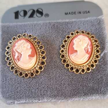 Vintage 1928 Brand Cameo Post Earrings - image 1