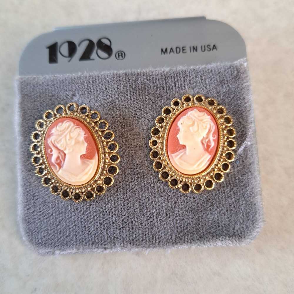 Vintage 1928 Brand Cameo Post Earrings - image 3