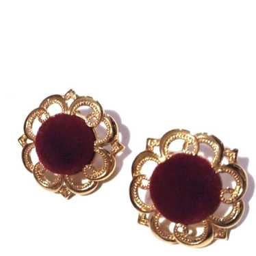 VINTAGE AVON 1990 BURGUNDY VELVET GOLD-TONE POST O