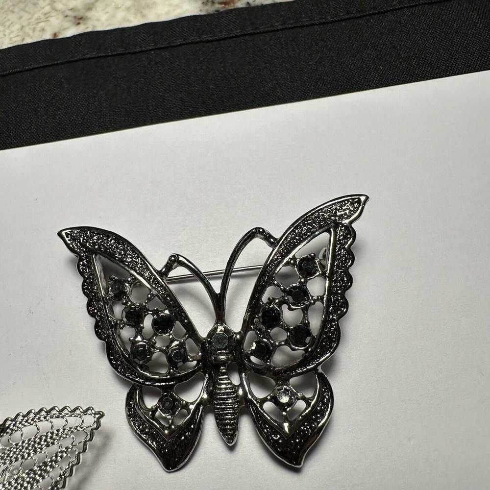 Rhinestone Butterfly Insect Lot Of 2 Brooch Pins - image 2