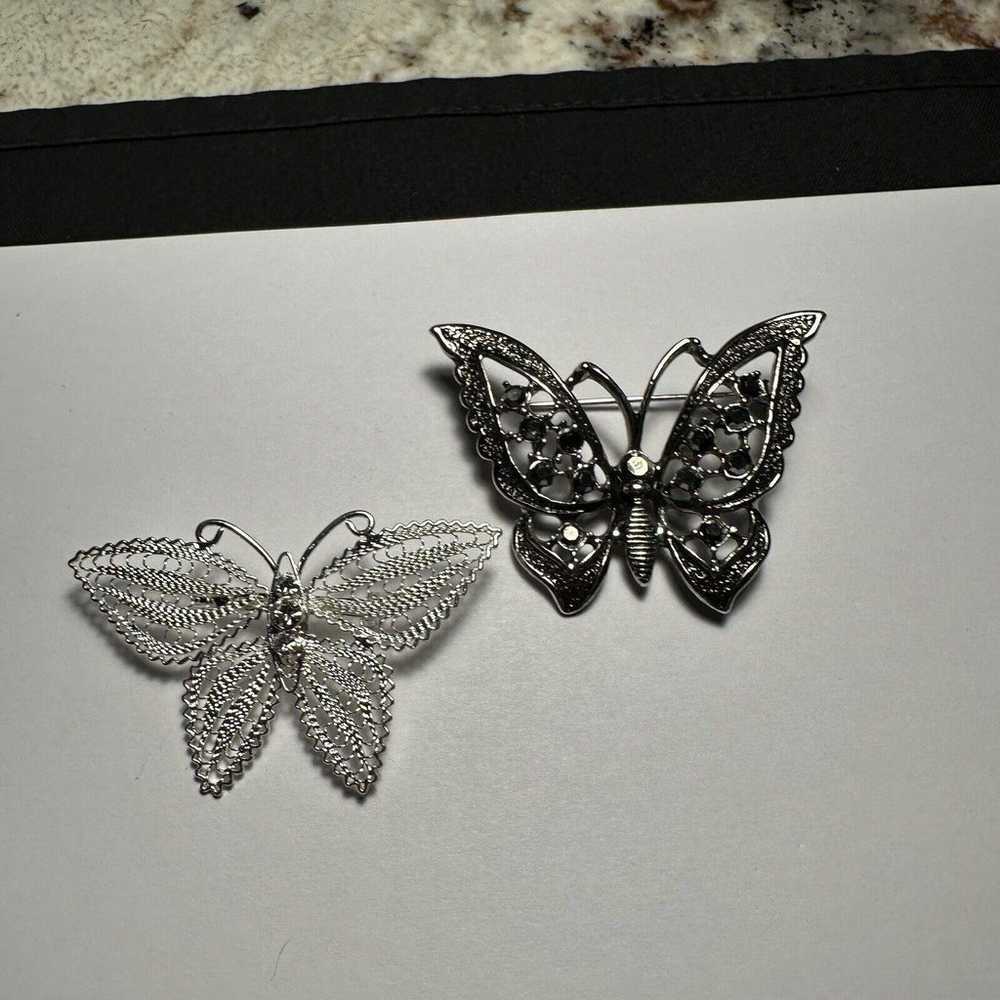 Rhinestone Butterfly Insect Lot Of 2 Brooch Pins - image 3