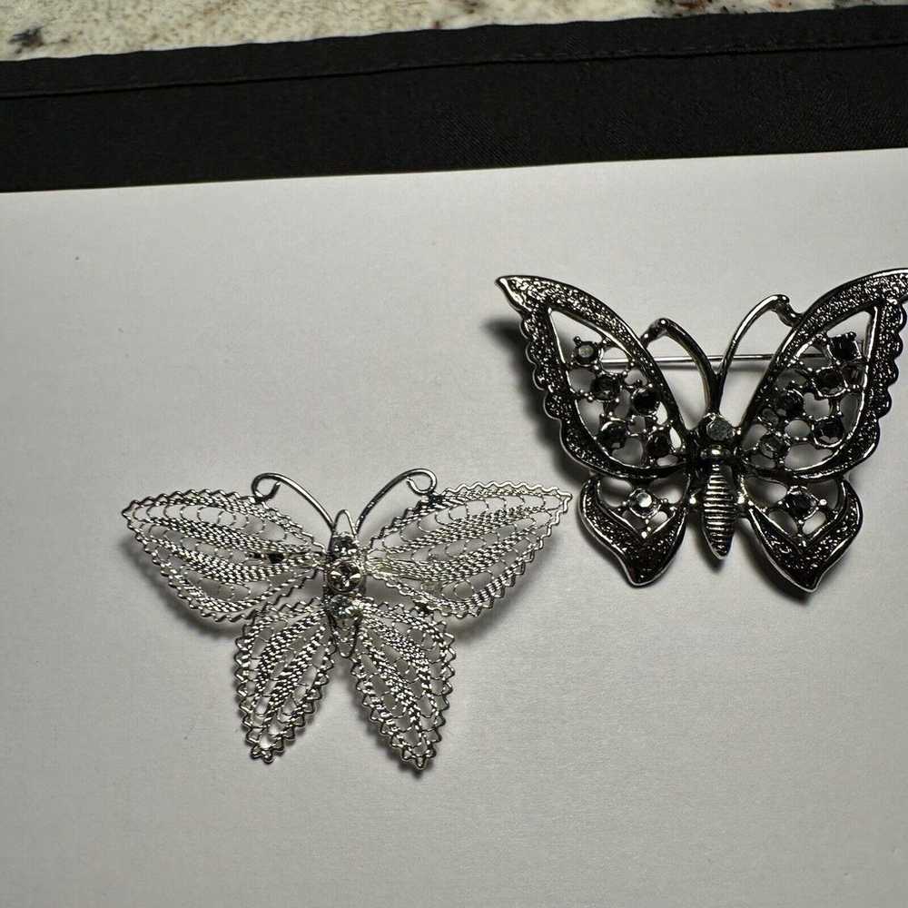 Rhinestone Butterfly Insect Lot Of 2 Brooch Pins - image 4