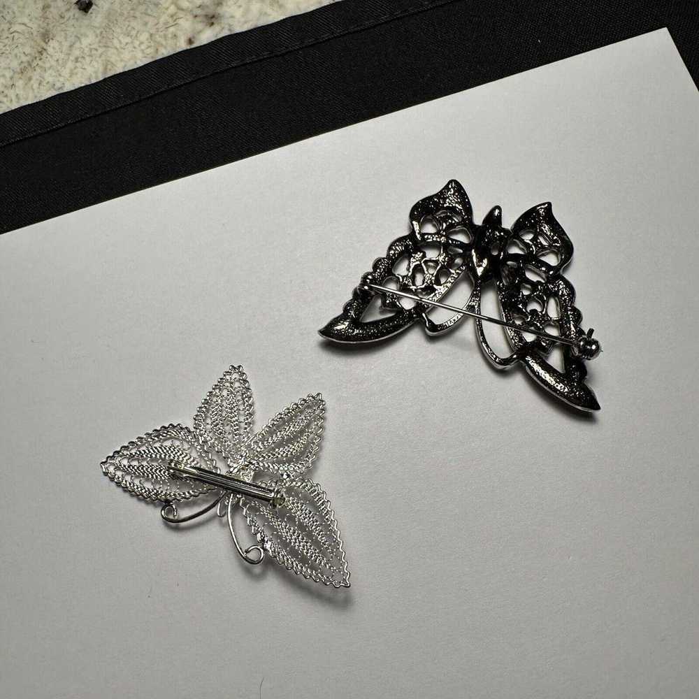 Rhinestone Butterfly Insect Lot Of 2 Brooch Pins - image 5