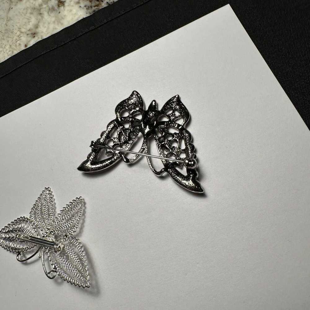 Rhinestone Butterfly Insect Lot Of 2 Brooch Pins - image 8