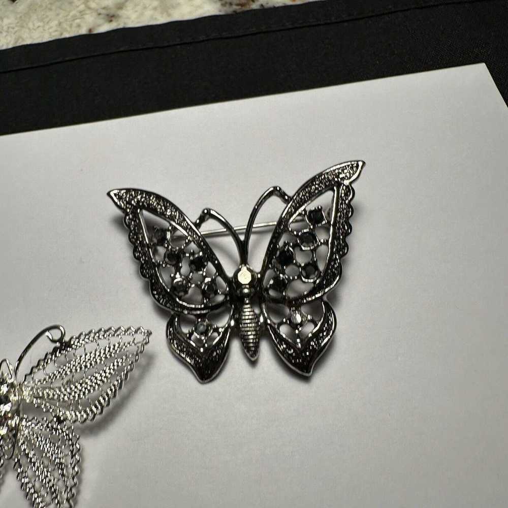 Rhinestone Butterfly Insect Lot Of 2 Brooch Pins - image 9