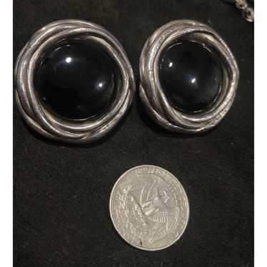 Vtg Artisan Sterling Silver Modernist Black Onyx … - image 1