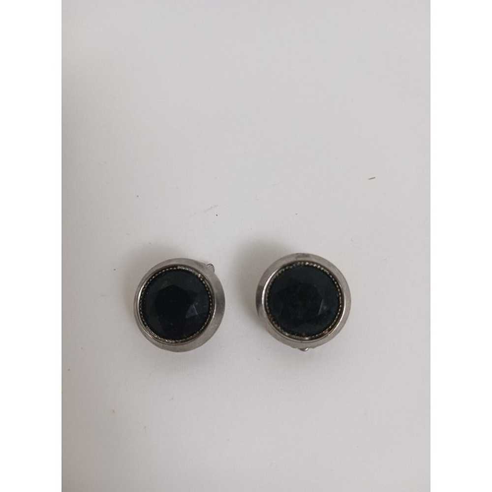 Vintage Silvertone Black Onyx Clip-On Earrings Un… - image 3