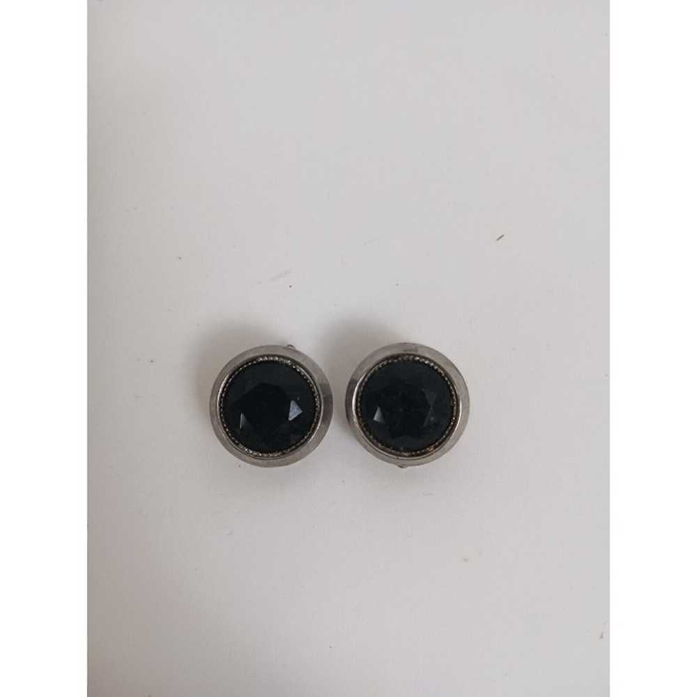 Vintage Silvertone Black Onyx Clip-On Earrings Un… - image 7