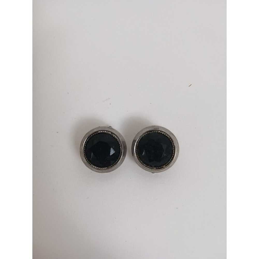 Vintage Silvertone Black Onyx Clip-On Earrings Un… - image 8