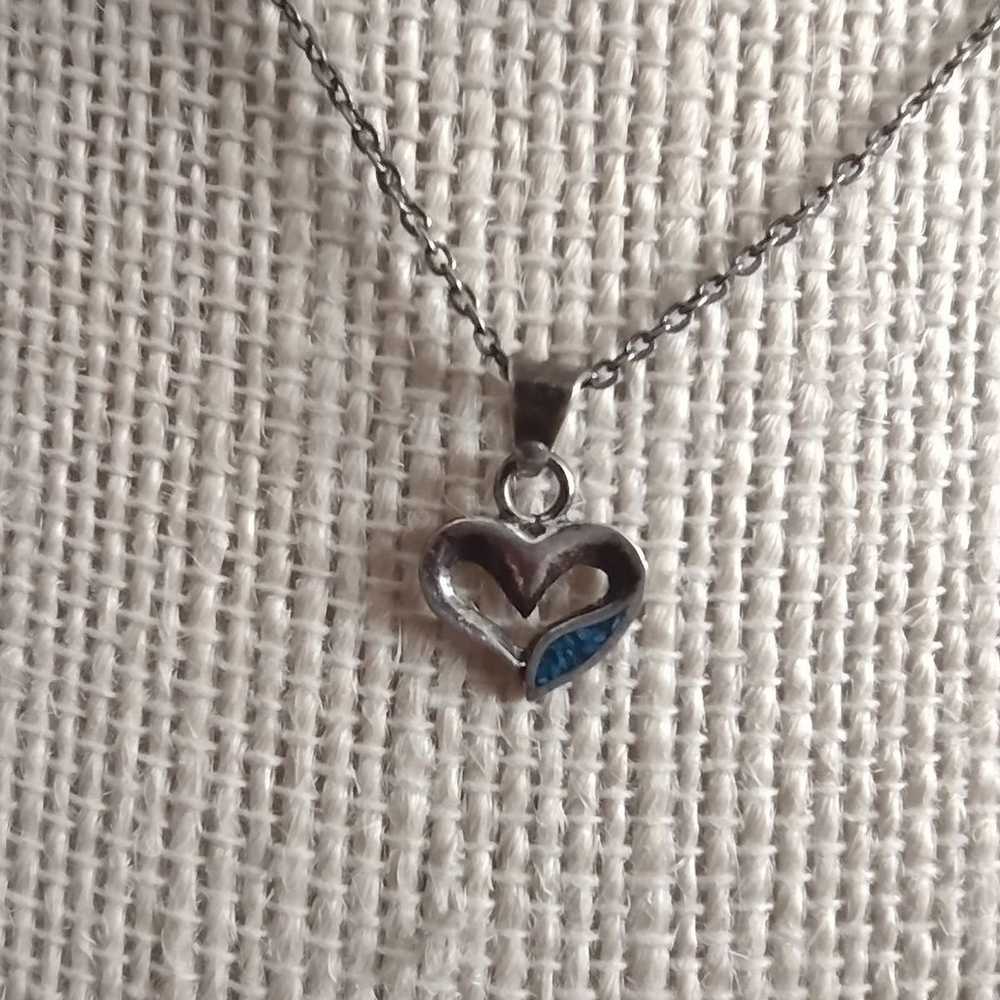 Vintage sterling silver stamped dainty open heart… - image 1