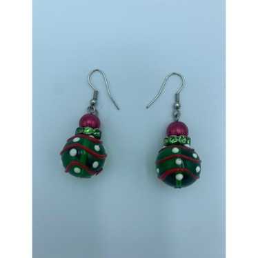 Vintage Handmade Christmas Ornament Earrings Gree… - image 1