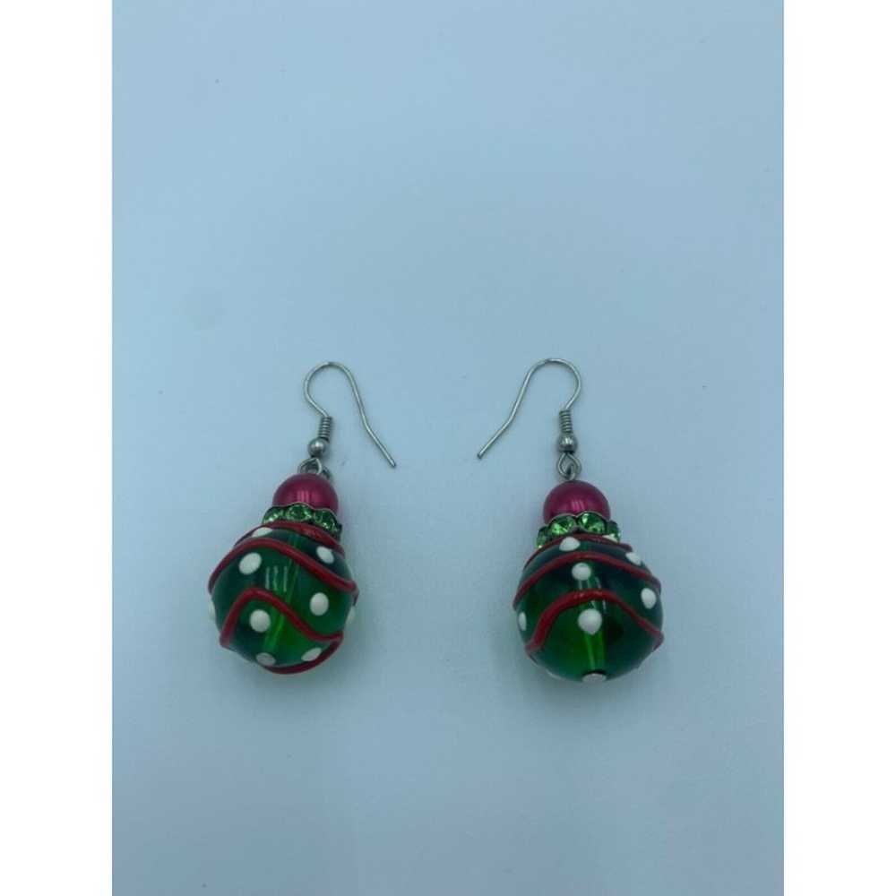 Vintage Handmade Christmas Ornament Earrings Gree… - image 2