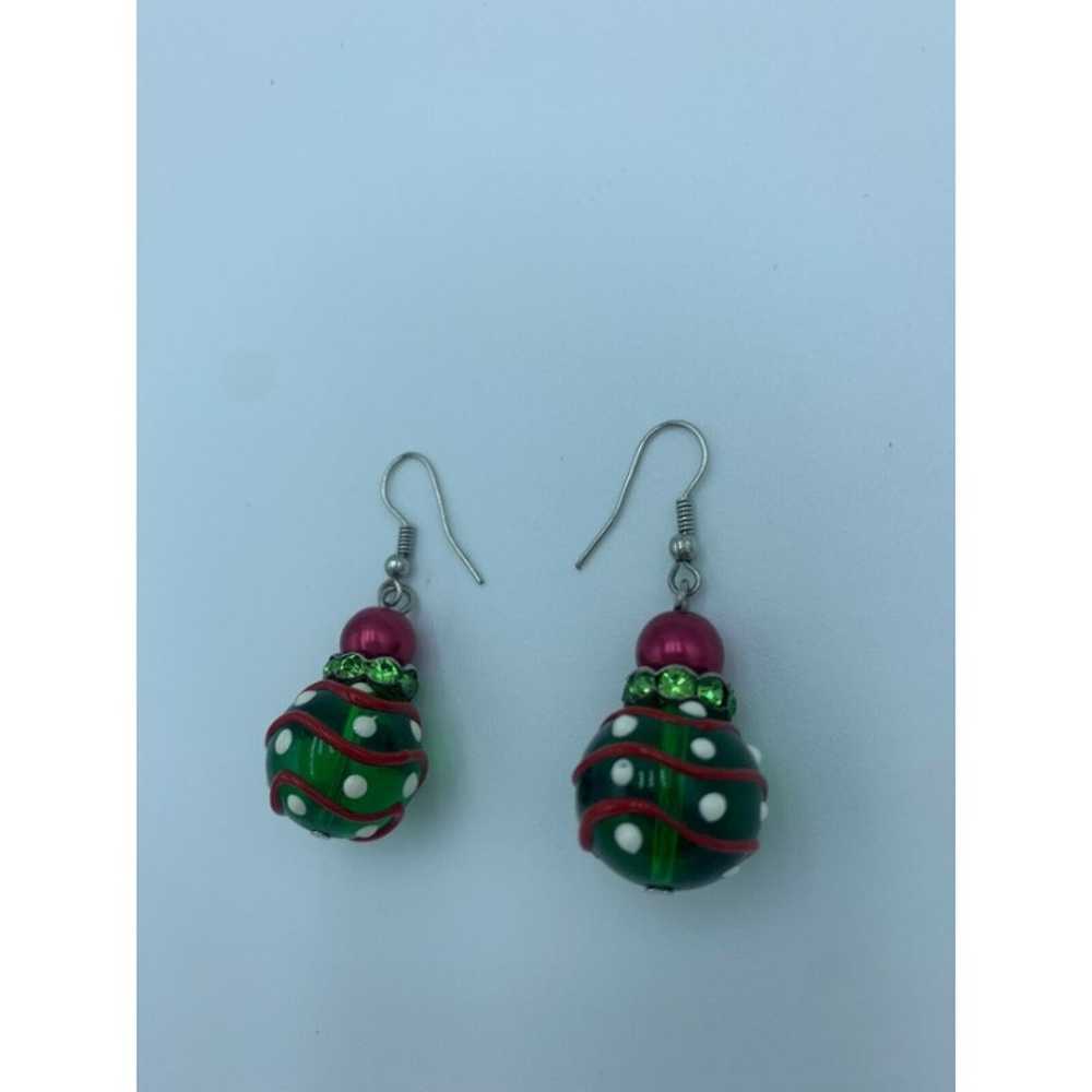 Vintage Handmade Christmas Ornament Earrings Gree… - image 3