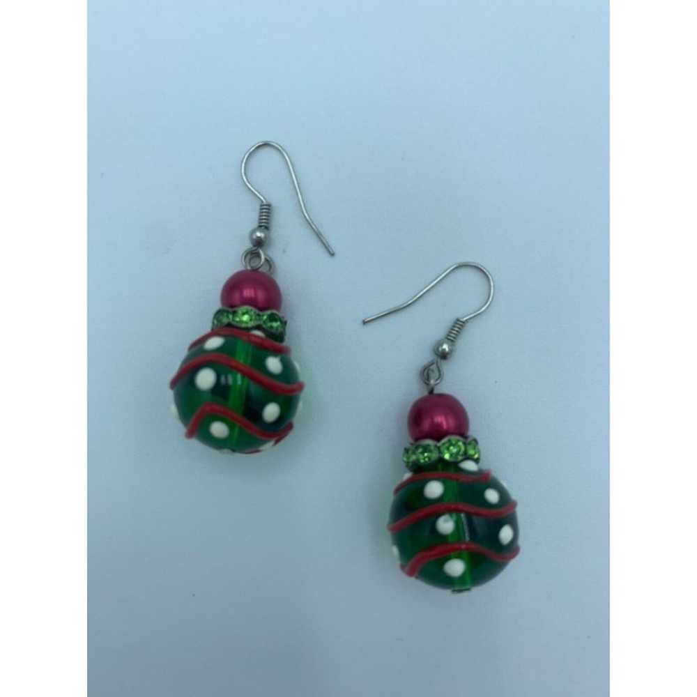 Vintage Handmade Christmas Ornament Earrings Gree… - image 4