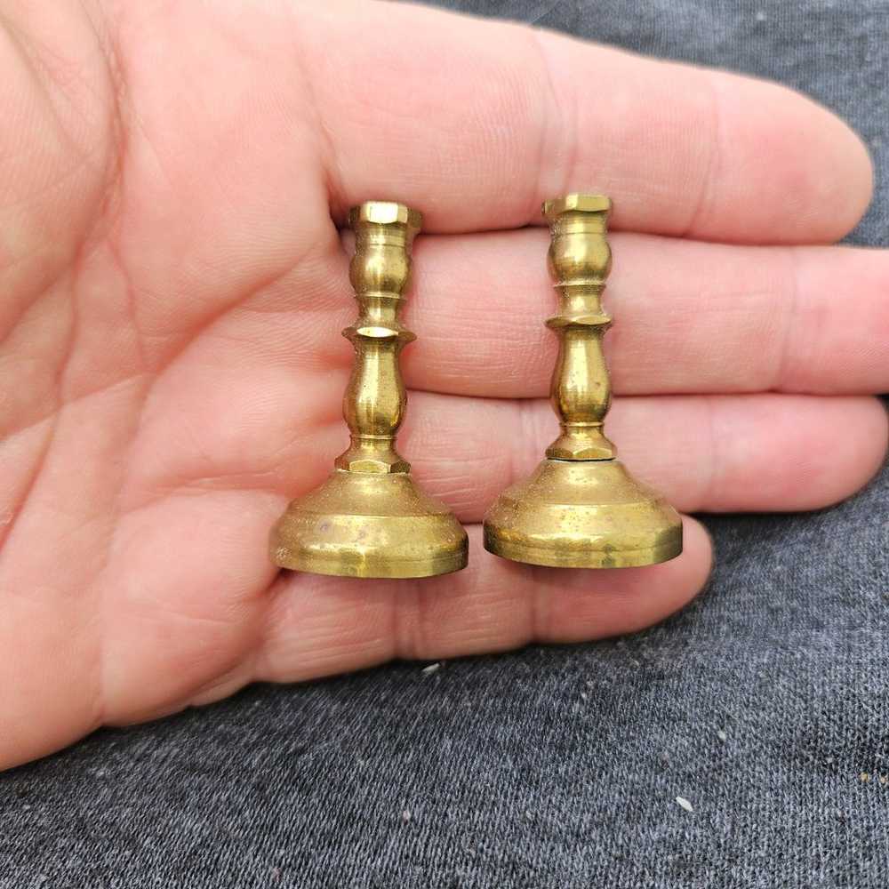 Vintage miniature dollhouse brass candlesticks - image 1