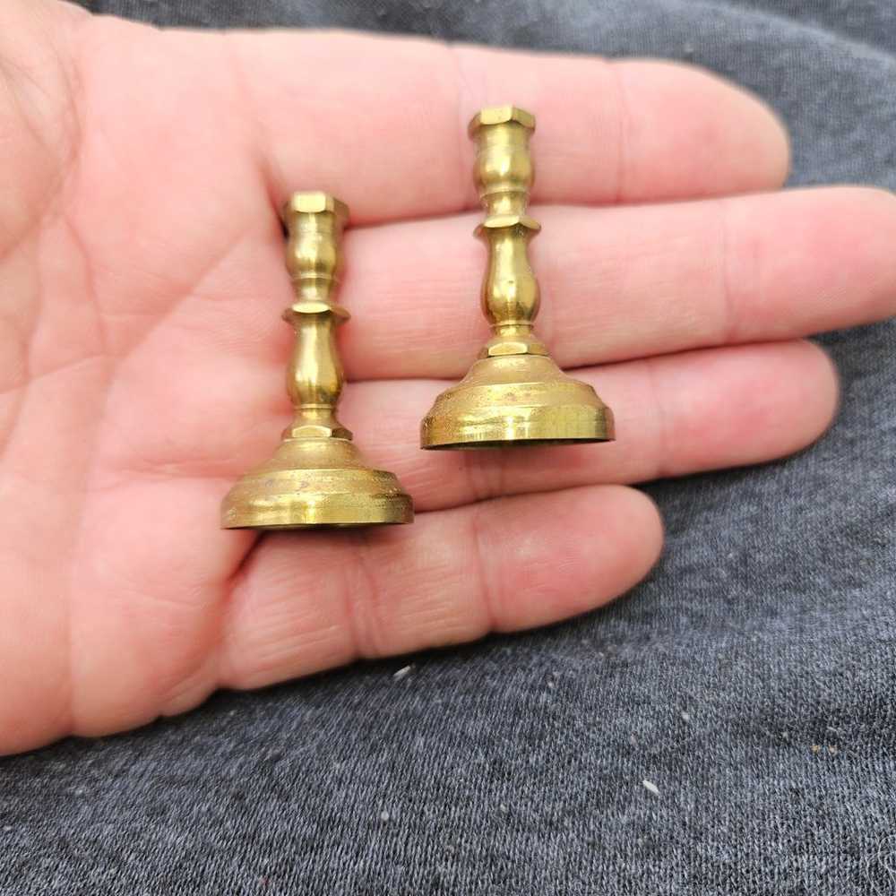 Vintage miniature dollhouse brass candlesticks - image 3