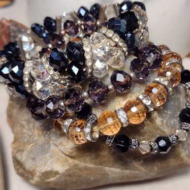 Vintage Crystal Glass Beaded Bracelet LOT - image 1