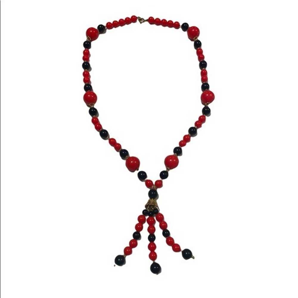 Vintage Necklace Black Red Beads Costume Jewelry - image 1