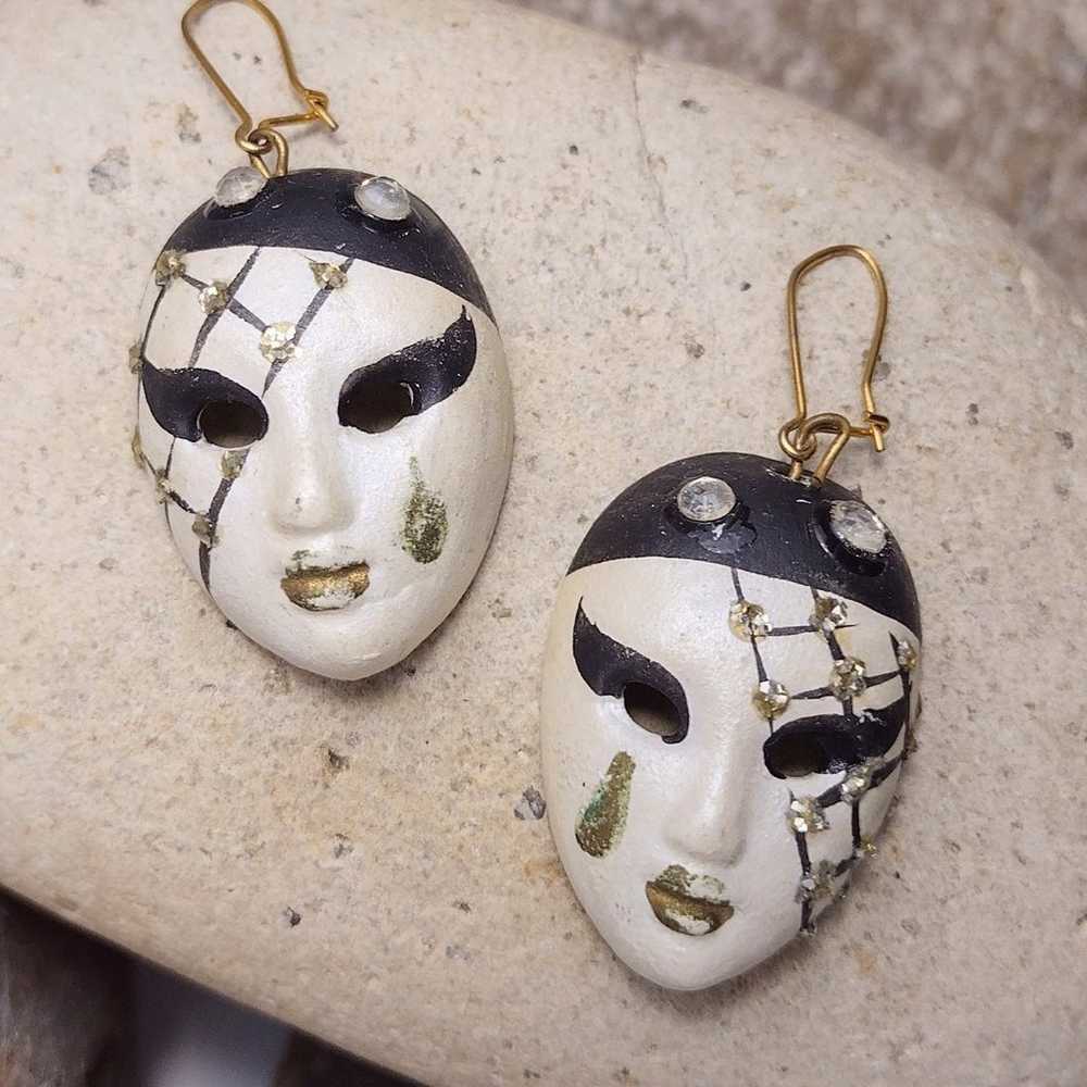 Vintage Mardi Gras Mask Dangle Earrings - image 1