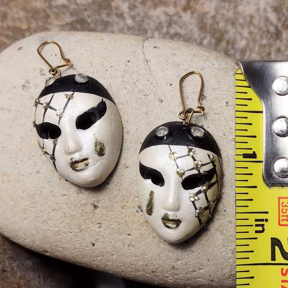 Vintage Mardi Gras Mask Dangle Earrings - image 2