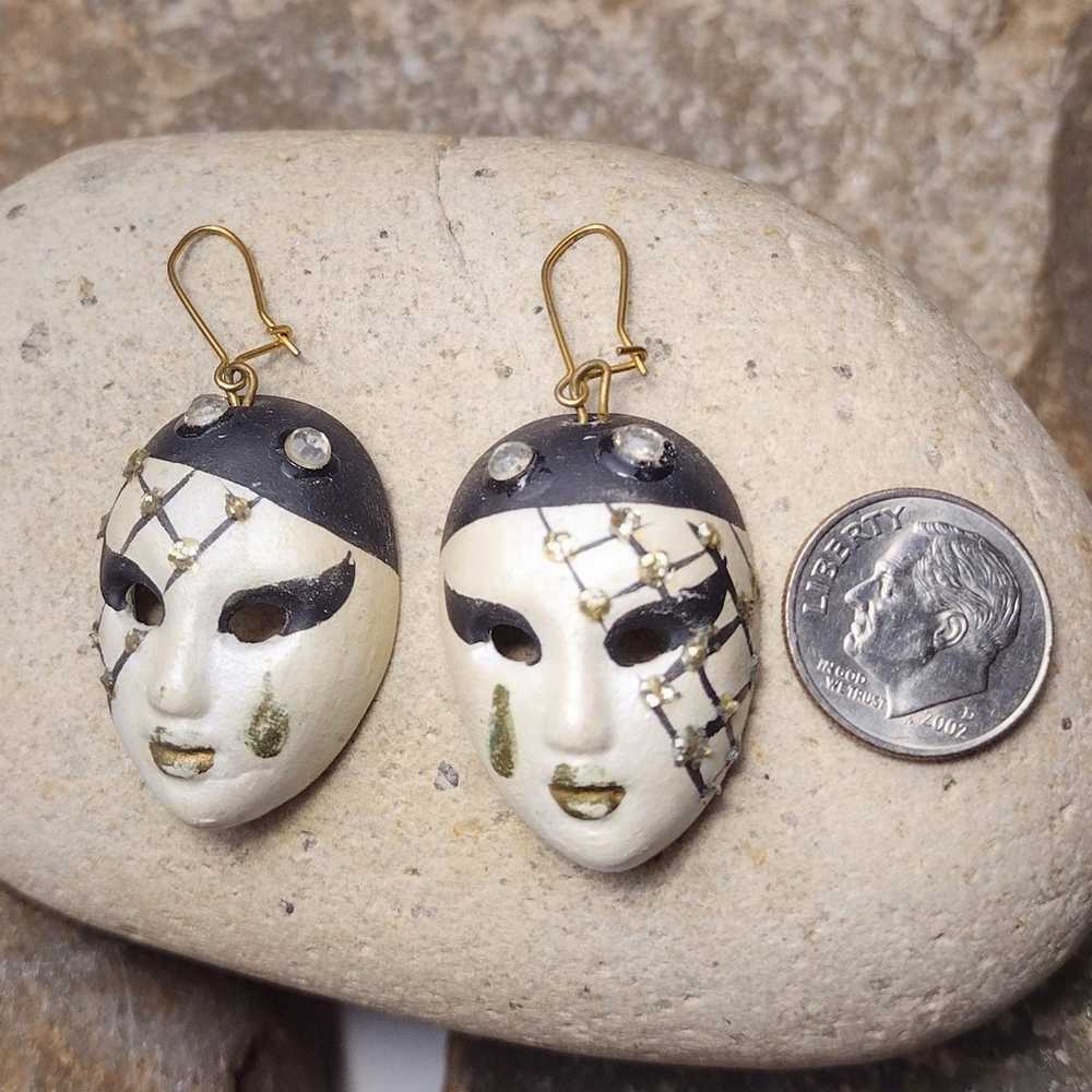 Vintage Mardi Gras Mask Dangle Earrings - image 3