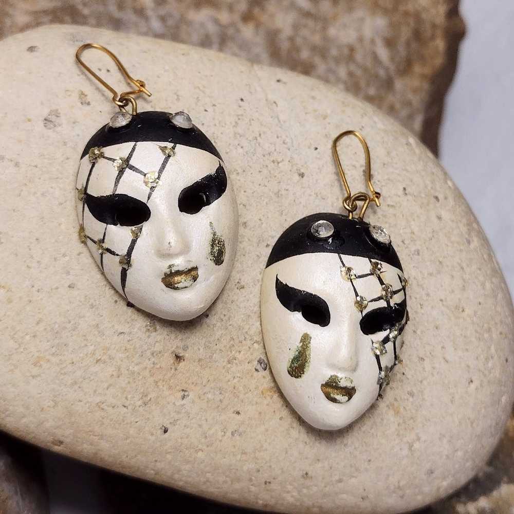 Vintage Mardi Gras Mask Dangle Earrings - image 4